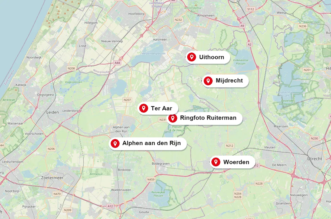 Kaart met Ringfoto Ruiterman in Nieuwkoop en de plaatsen eromheen